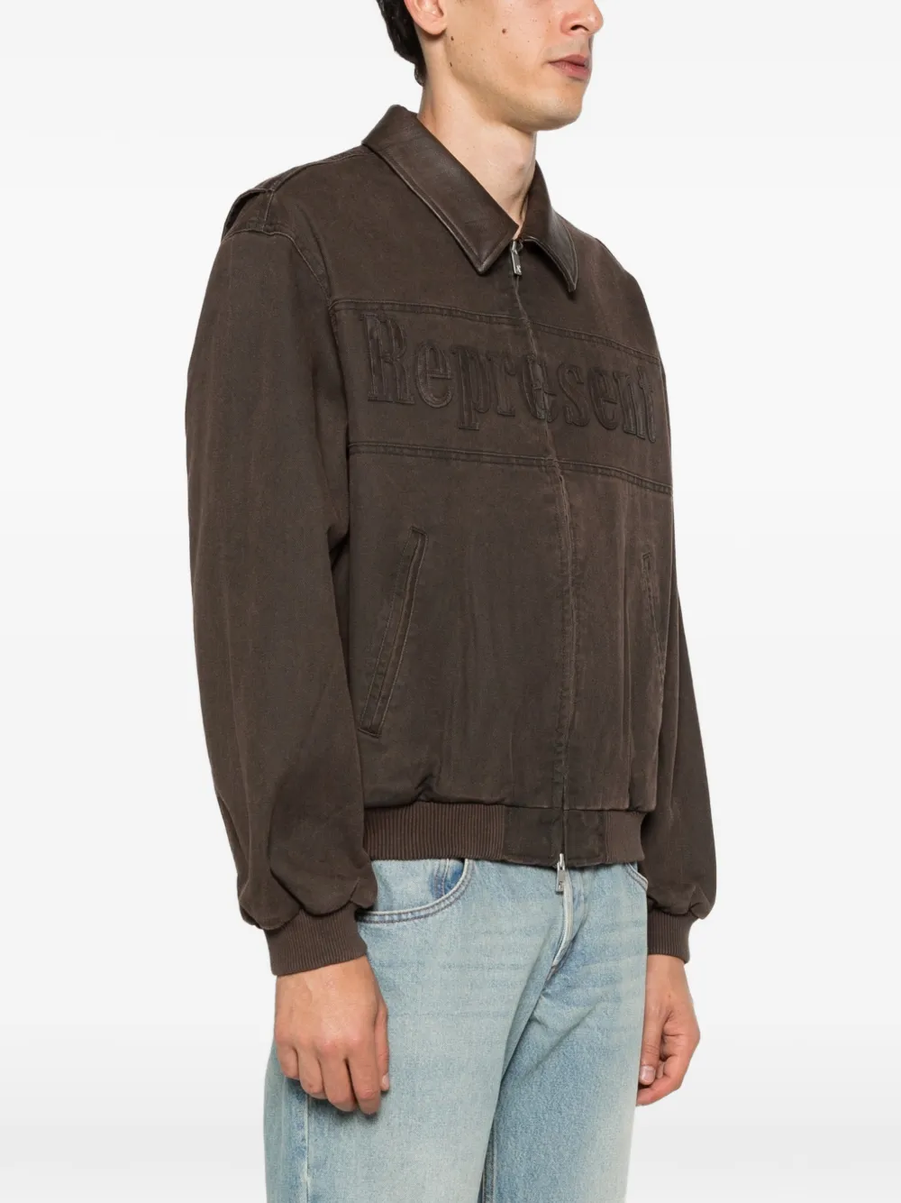  Represent Roscoe Logo Collared Bomber Jacket - Brown 