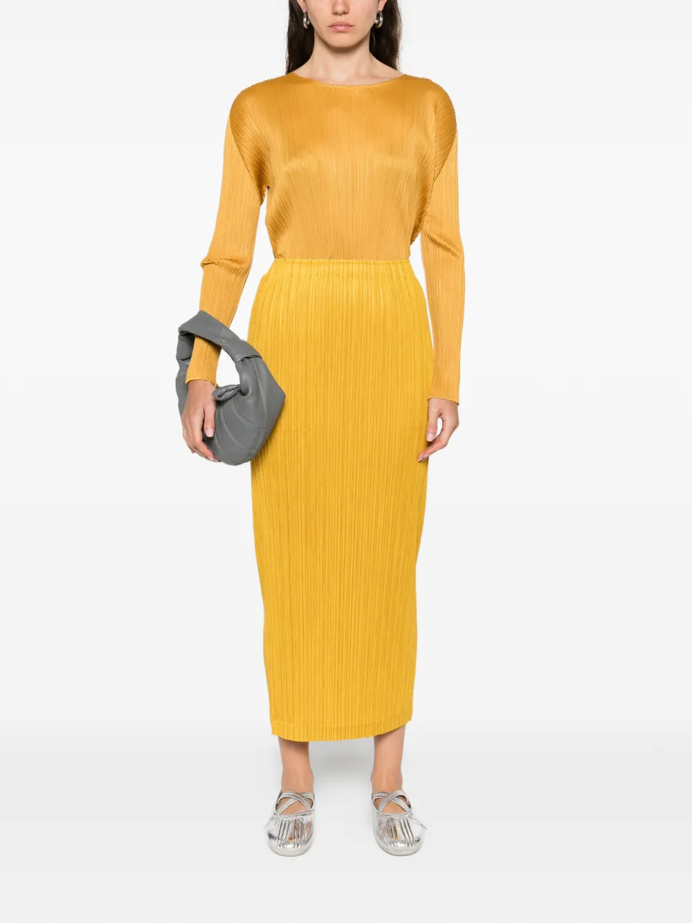 Pleats Please Issey Miyake Monthly Colors : September pleated long-sleeve blouse - Geel