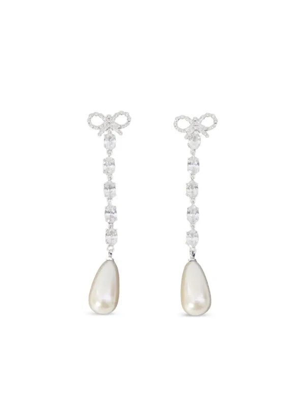 Self-Portrait Bow Droplet Earrings in Silver