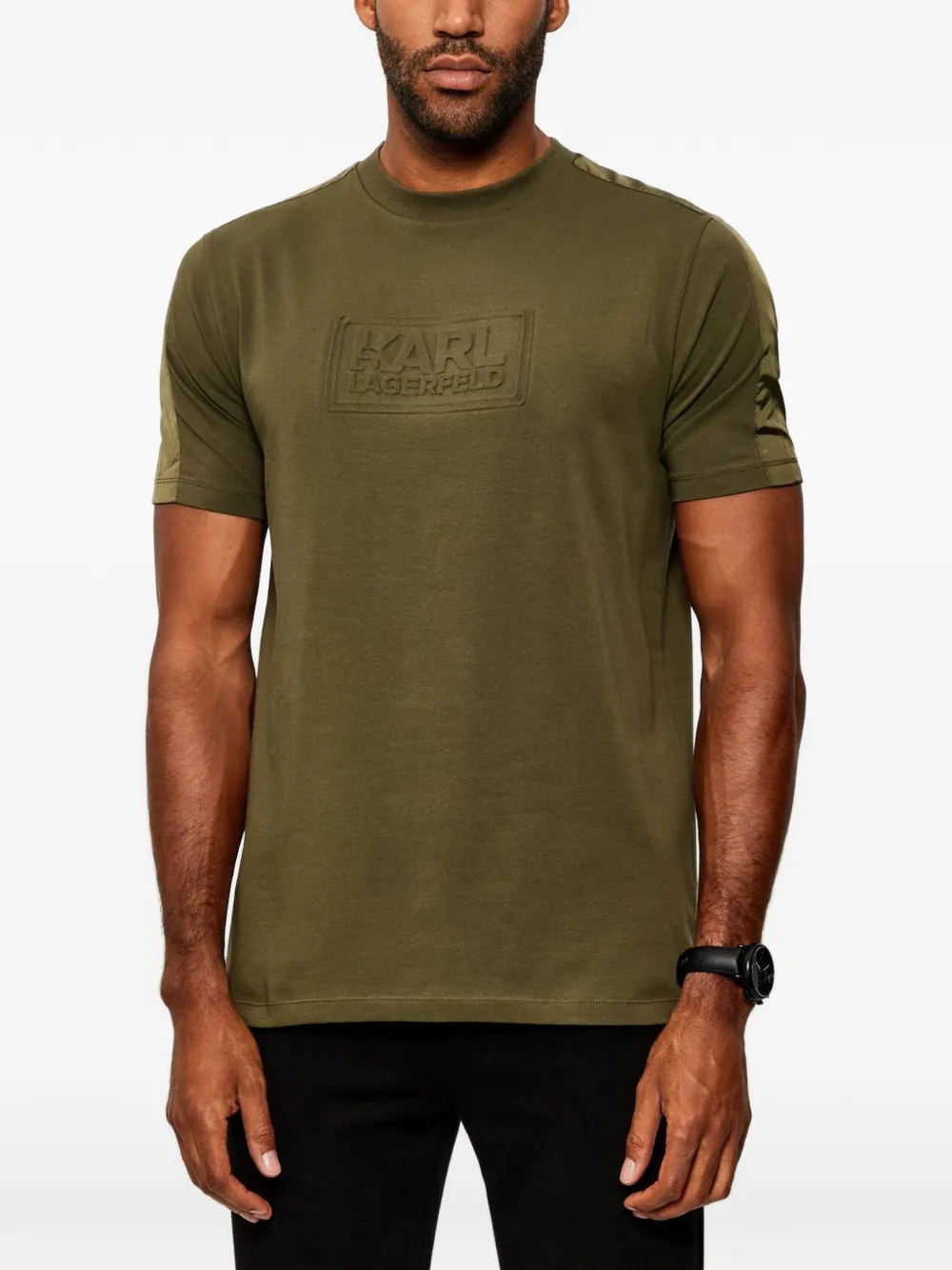 Karl Lagerfeld Embossed Panel T-shirt In Green