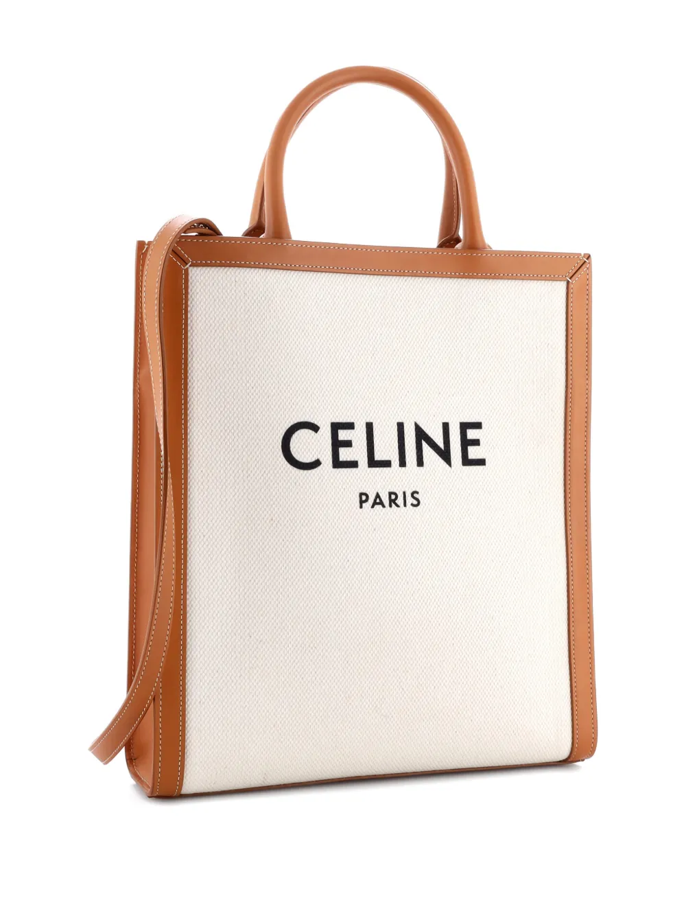 Pre-owned Celine Vertical Cabas Canvas With Leather Small Tote Bag In Brown