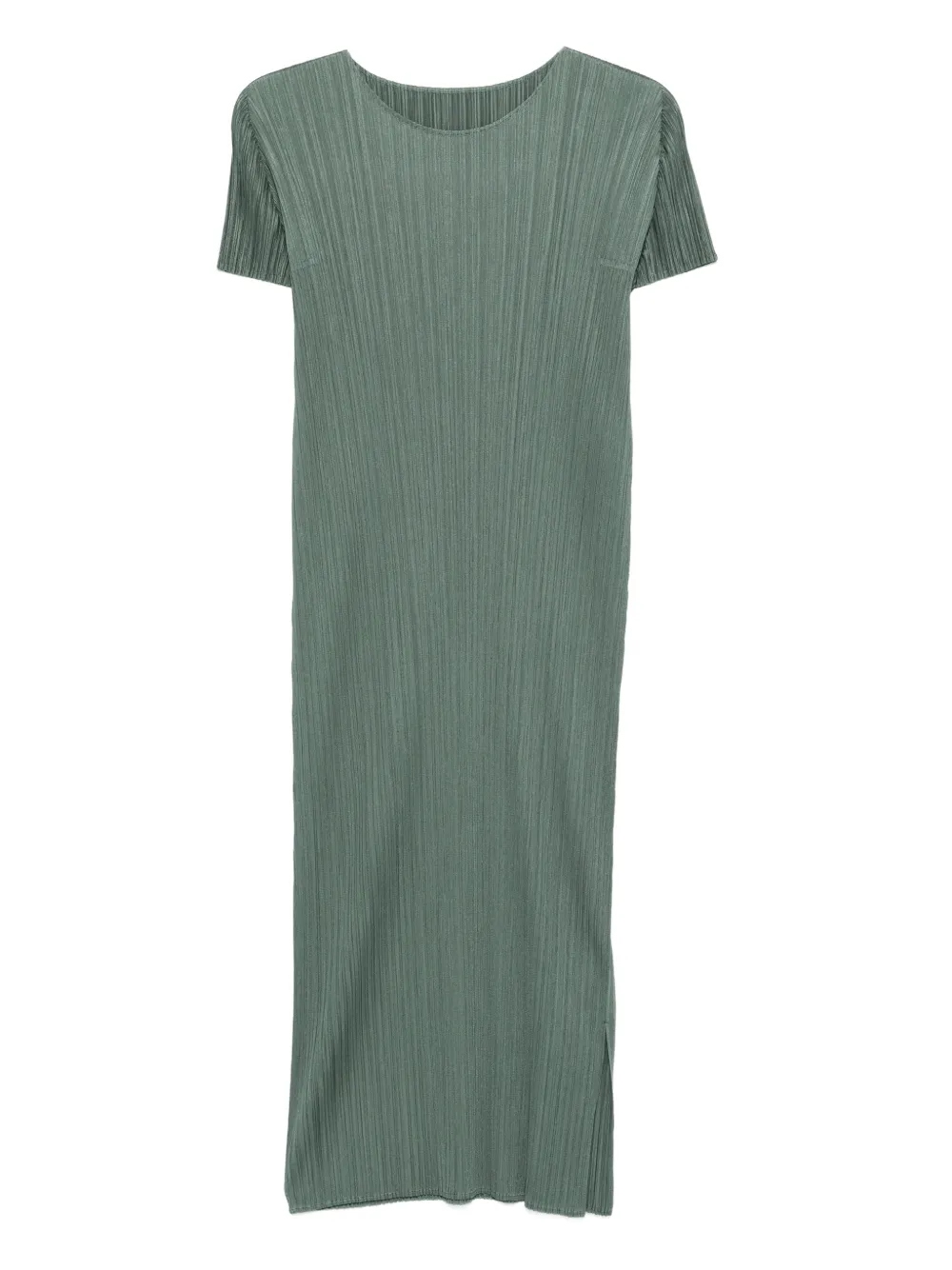 Issey Miyake Pleated Short-sleeve Dress In Green