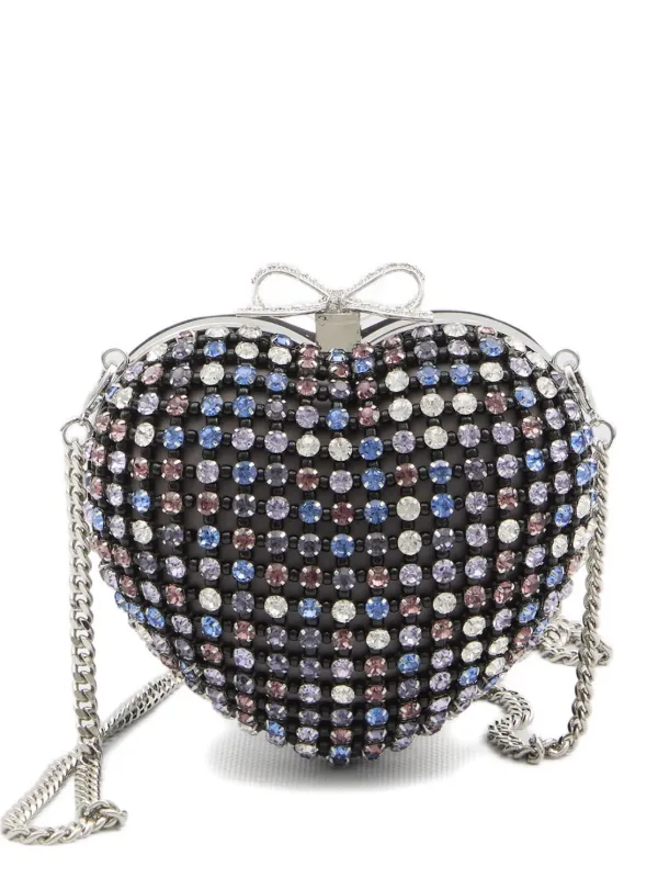 Self-Portrait Crystal-embellished Heart Clutch Bag in Black