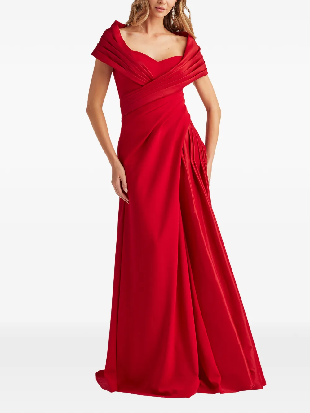 Tadashi Shoji Pleated Draped Gown In Red