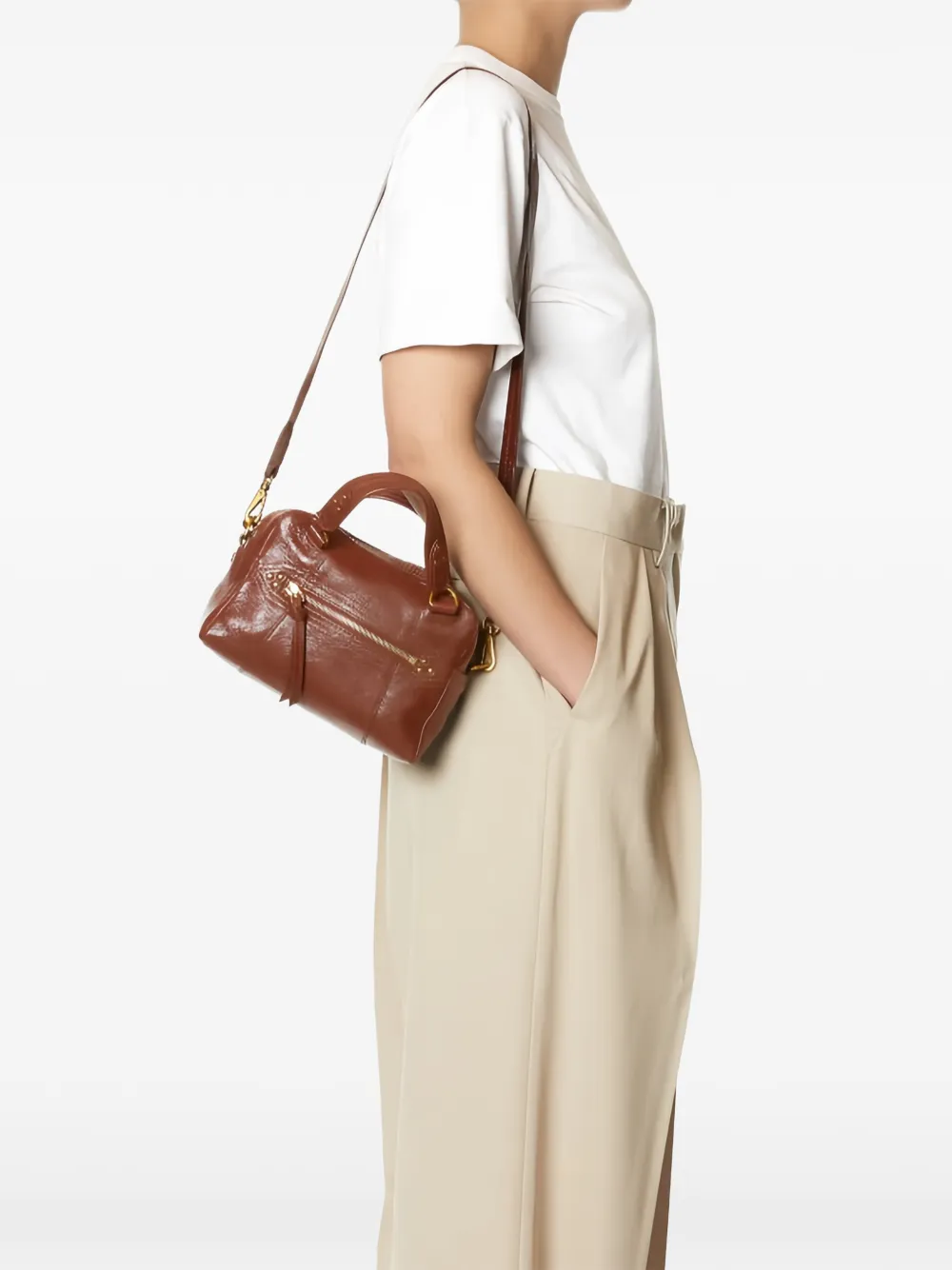 Jérôme Dreyfuss Mini Lucky Zip Bowling Tote Bag In Brown