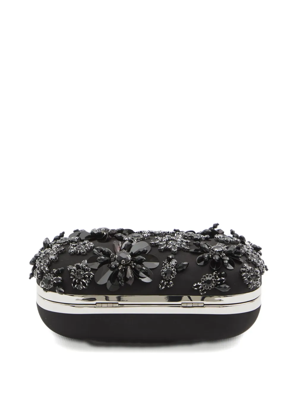 Self-portrait Floral Crystal Clutch Bag In Black