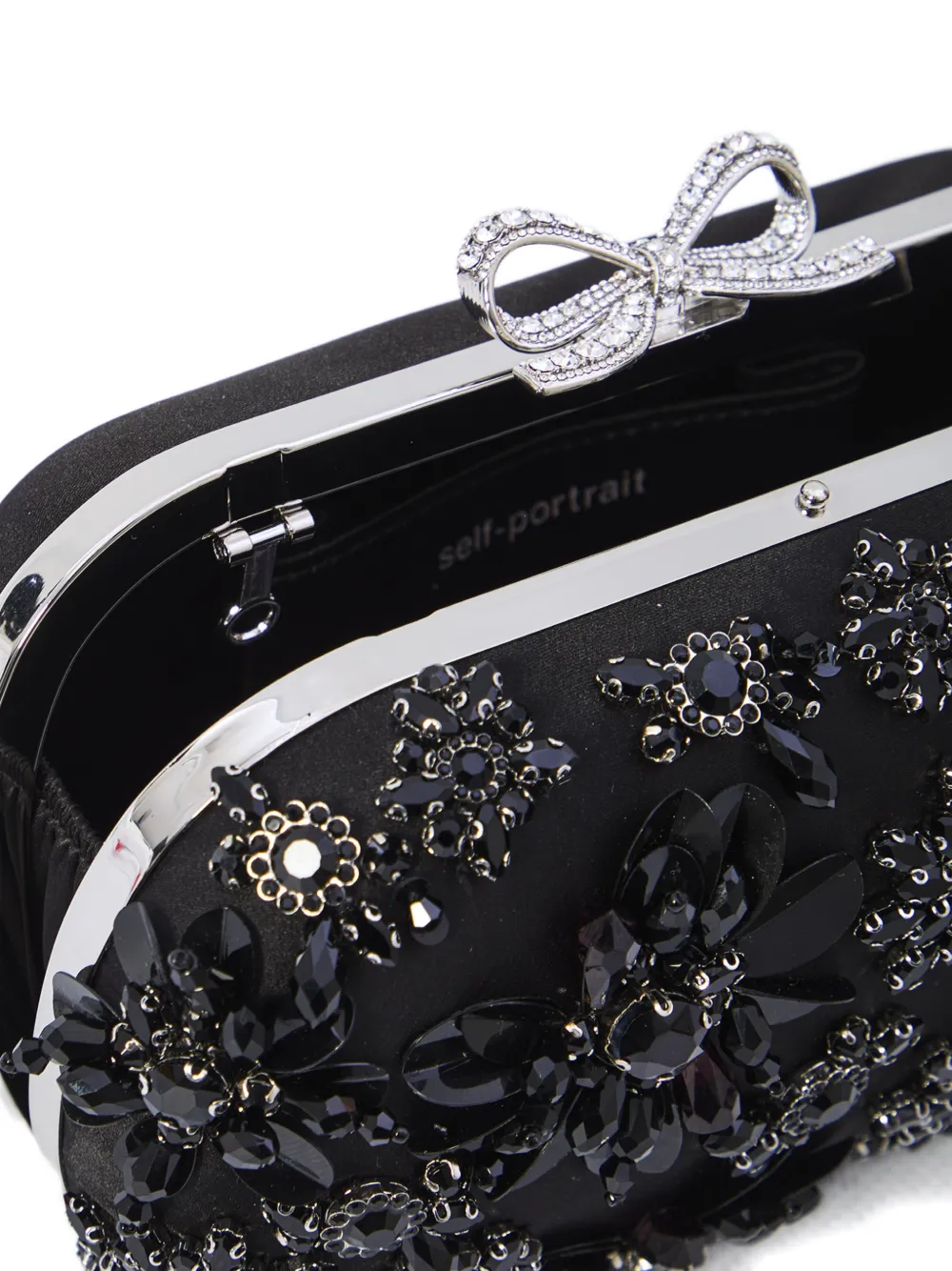 Self-portrait Floral Crystal Clutch Bag In Black