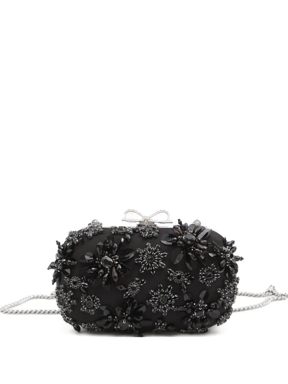 Self-portrait Floral Crystal Clutch Bag In Black