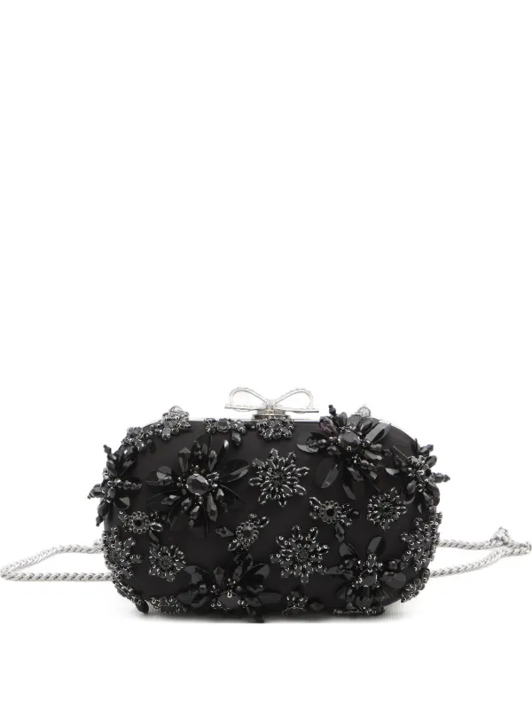 Self-Portrait Floral Crystal Clutch Bag in Black