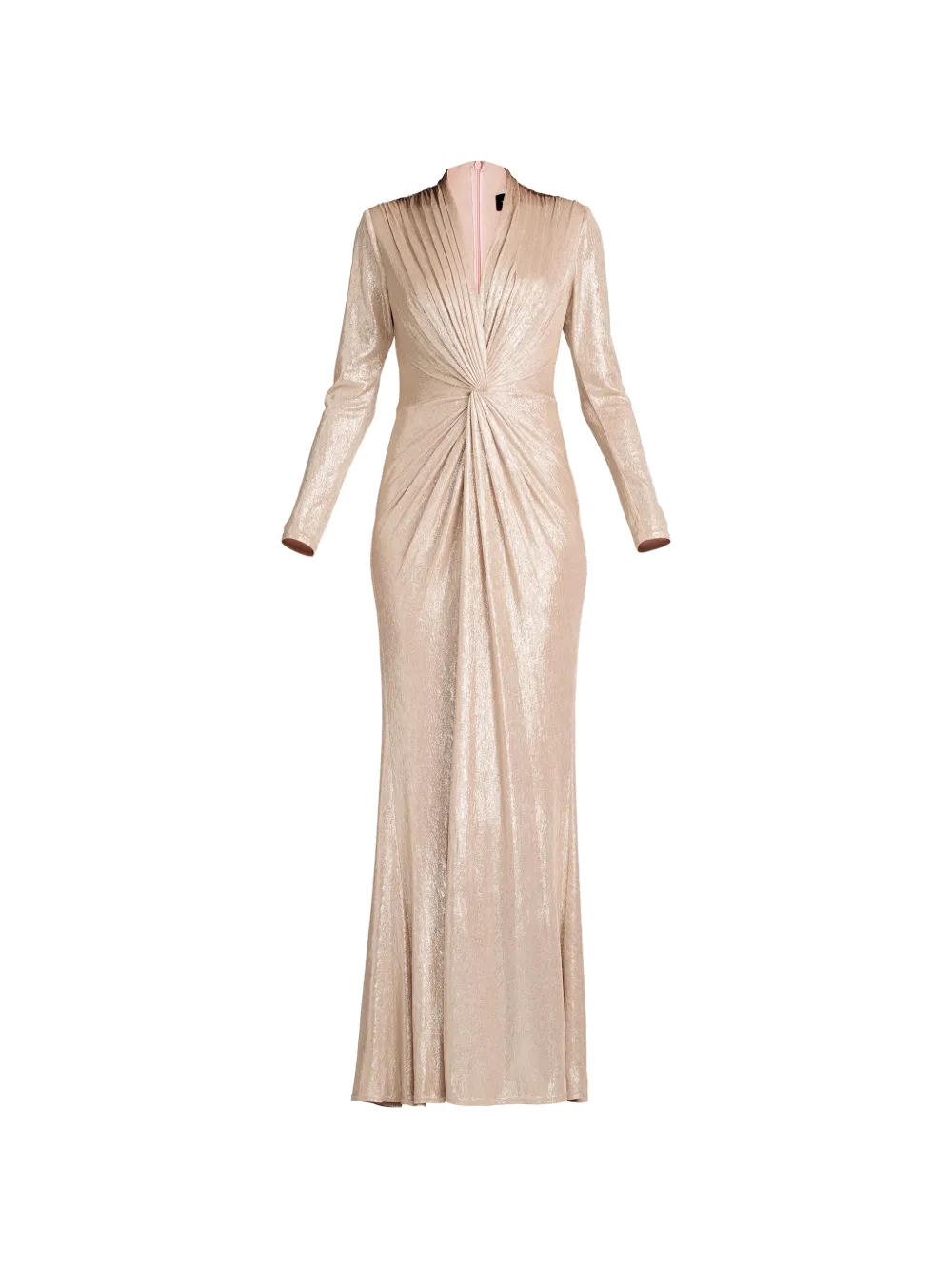 Tadashi Shoji long-sleeve V-neck maxi dress - Gold