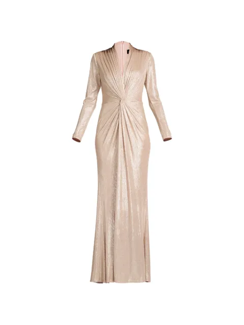 Tadashi Shoji vestido largo manga larga con cuello en V