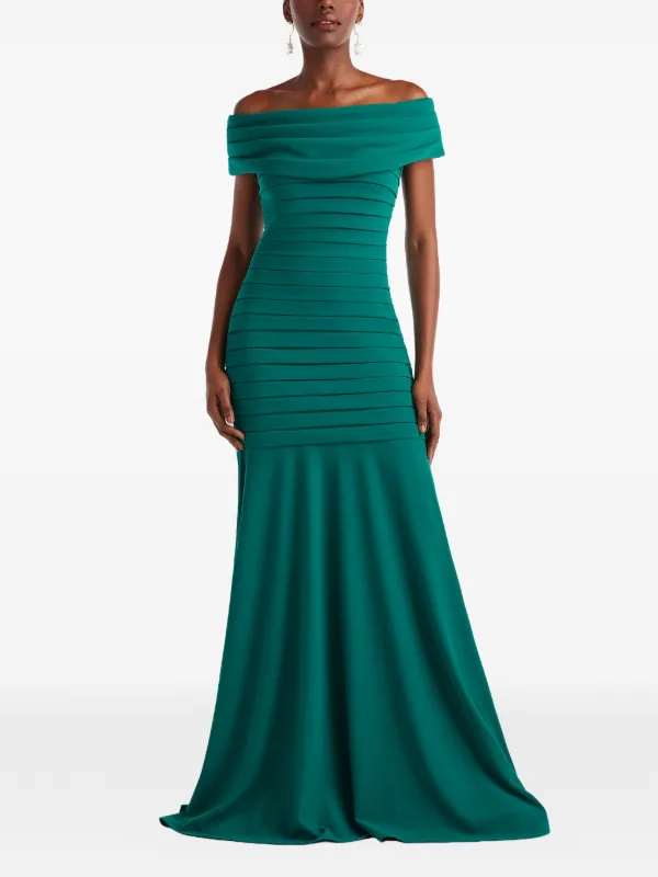Tadashi Shoji off-shoulder Pleated Maxi Dress | Green | FARFETCH