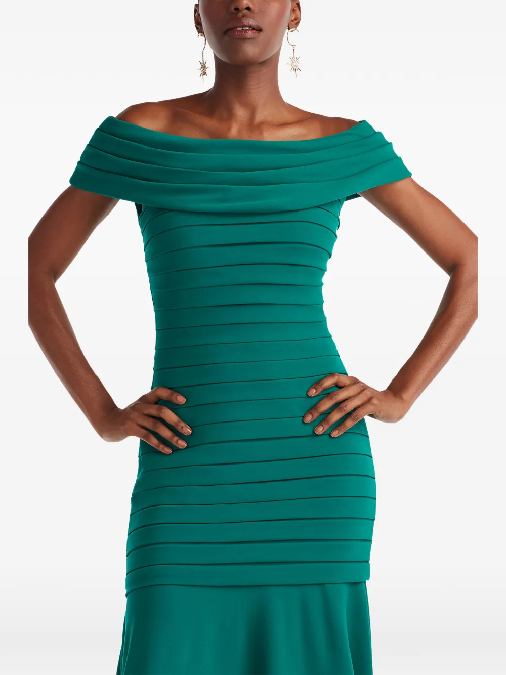 Tadashi Shoji Off-shoulder plooi-jurk Groen
