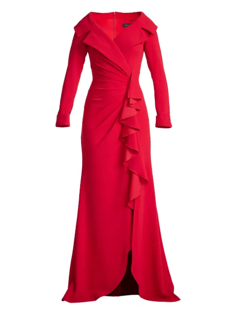 Tadashi Shoji long-sleeve ruffle crepe gown