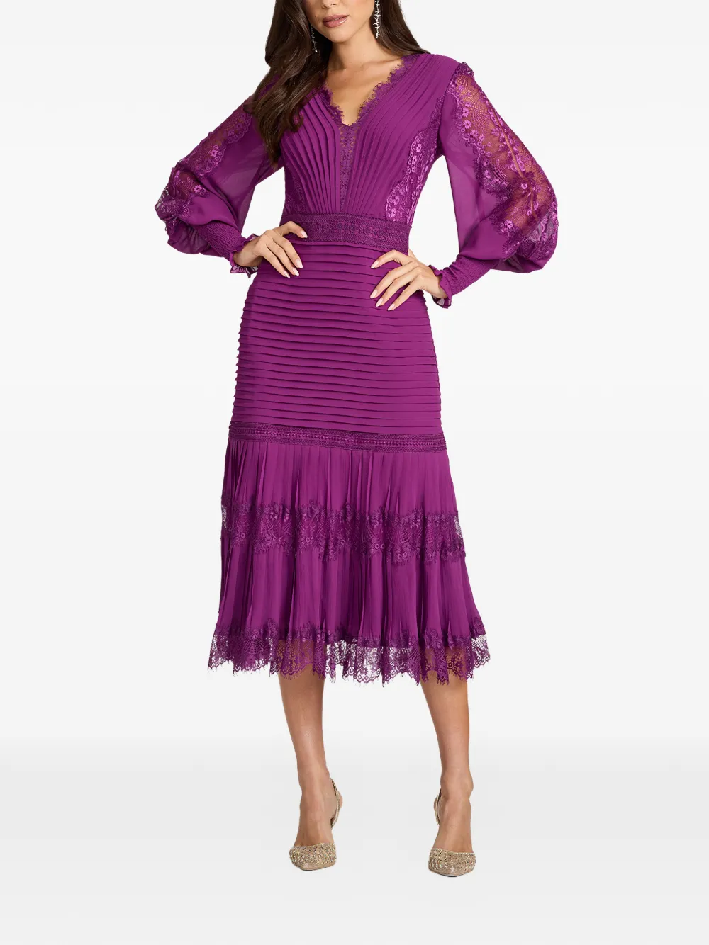Tadashi Shoji lace-details pleated midi dress - Paars
