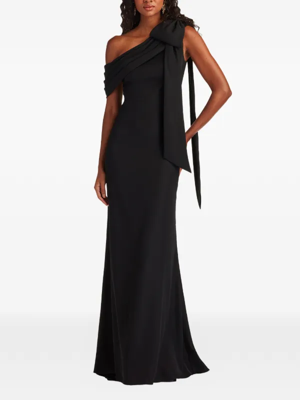 chinese dress ladies Black Contrast Neckline Bow Shoulder Maxi Dress main image 0