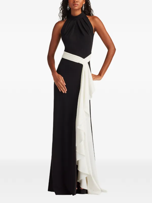 Tadashi Shoji Halterneck Draped Gown | Black | FARFETCH