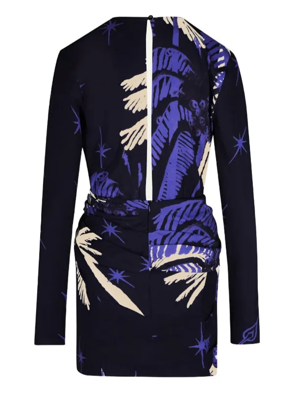 johanna ortiz long sleeve dress Johanna Ortiz Baraflorida Palm-Print Fringe-Hem Long-Sleeve Midi Dress