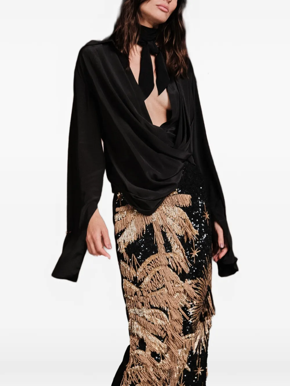 Johanna Ortiz Iconic Drape Blouse In Black