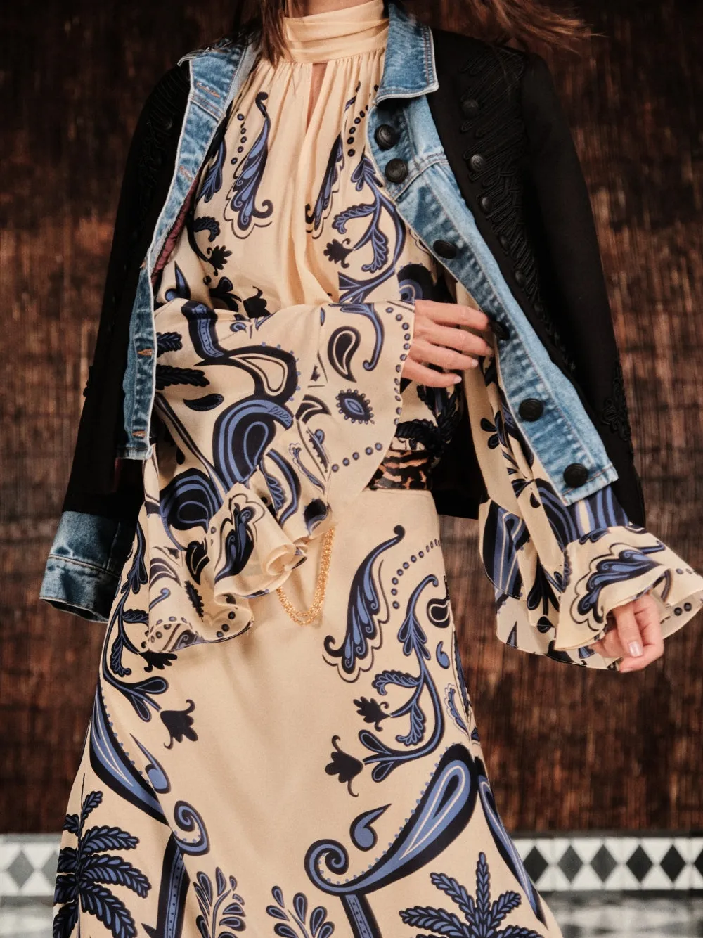 Johanna Ortiz Ritmo Sol Ruffled Printed Blouse In Neutral