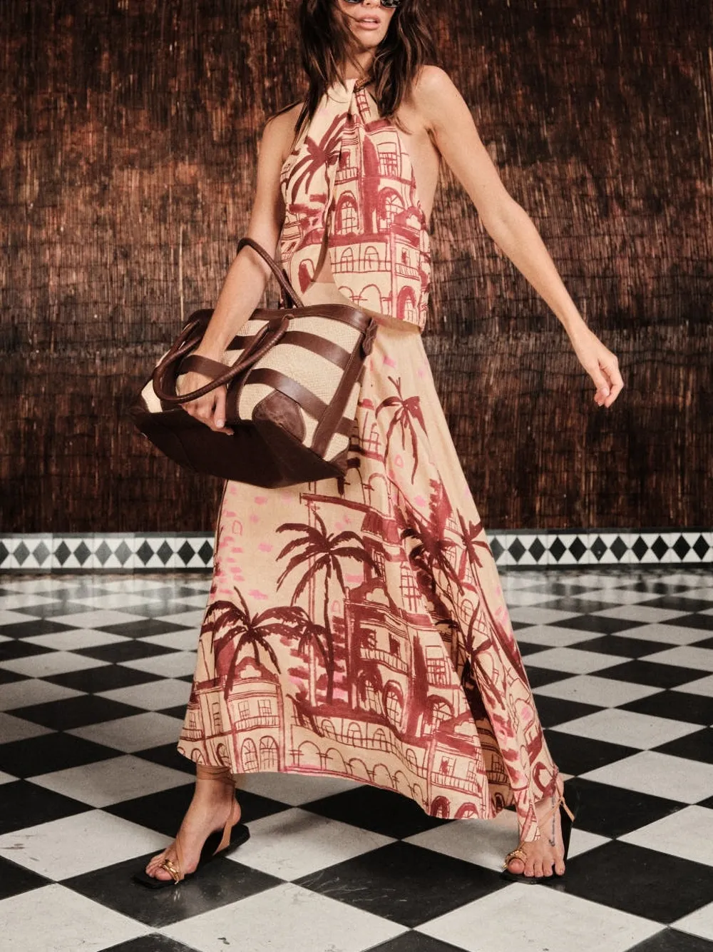 Johanna Ortiz Steps Of Joy printed midi skirt Beige