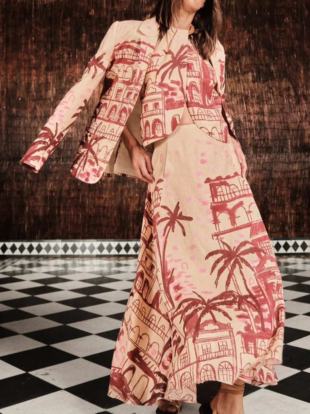 Johanna Ortiz Steps Of Joy printed midi skirt Beige
