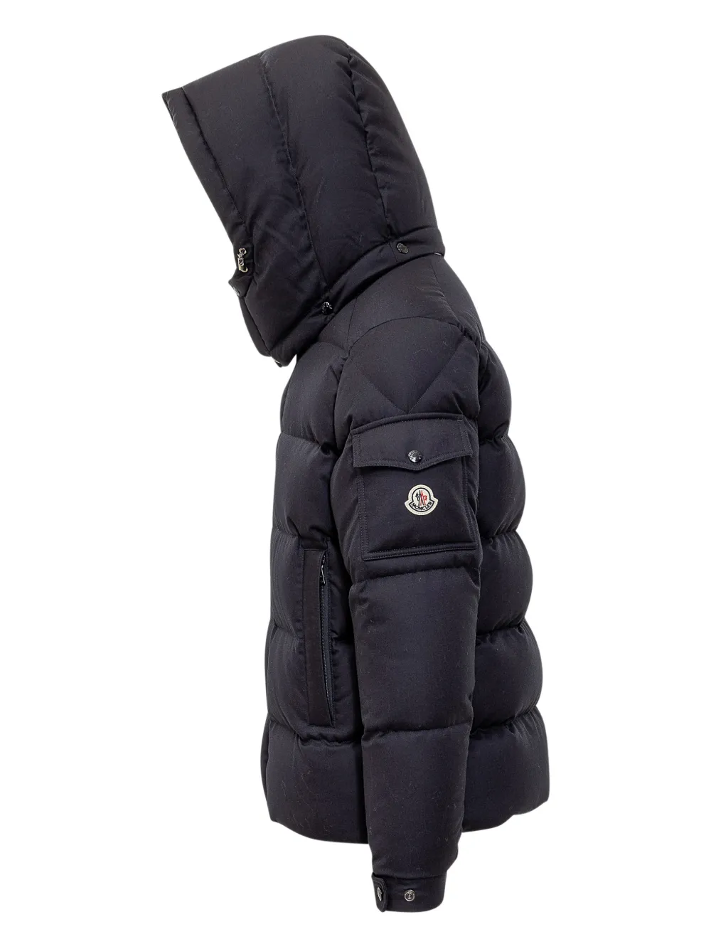 Moncler Maya 70 donsjack met paspelzak en capuchon Blauw
