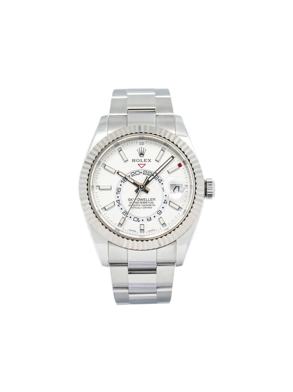 Pre-owned Rolex Sky-dweller Oyster Perpetual Fluted 42mm In White