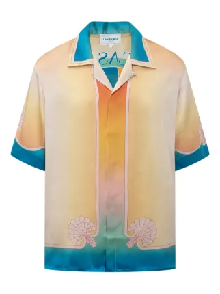 Casablanca cuban-collar Satin Shirt | Neutrals | FARFETCH