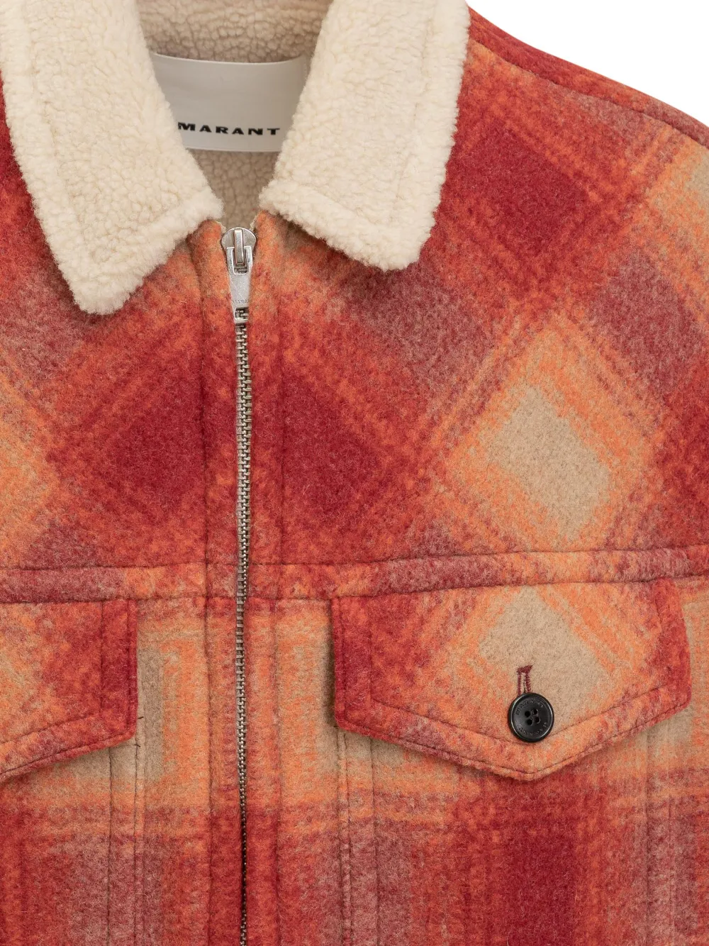 Isabel Marant Plaid Shearling Collar Jacket In Orange