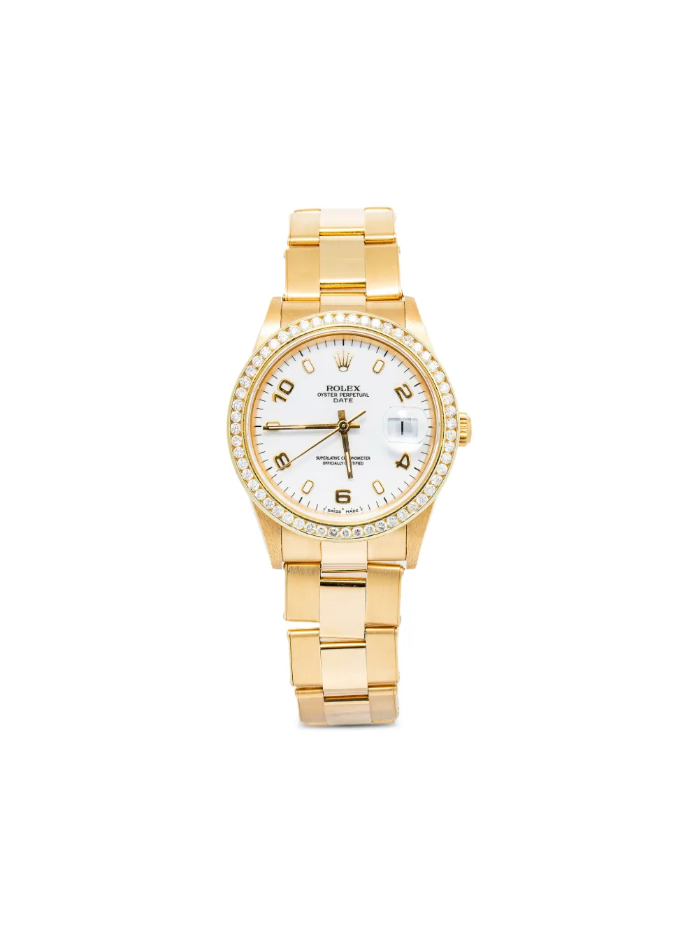 Pre-owned Rolex 18k Yellow Gold Date Oyster Perpetual 34mm In White