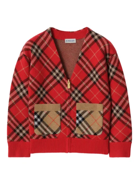 Burberry Kids cárdigan con motivo de cuadros y cierre