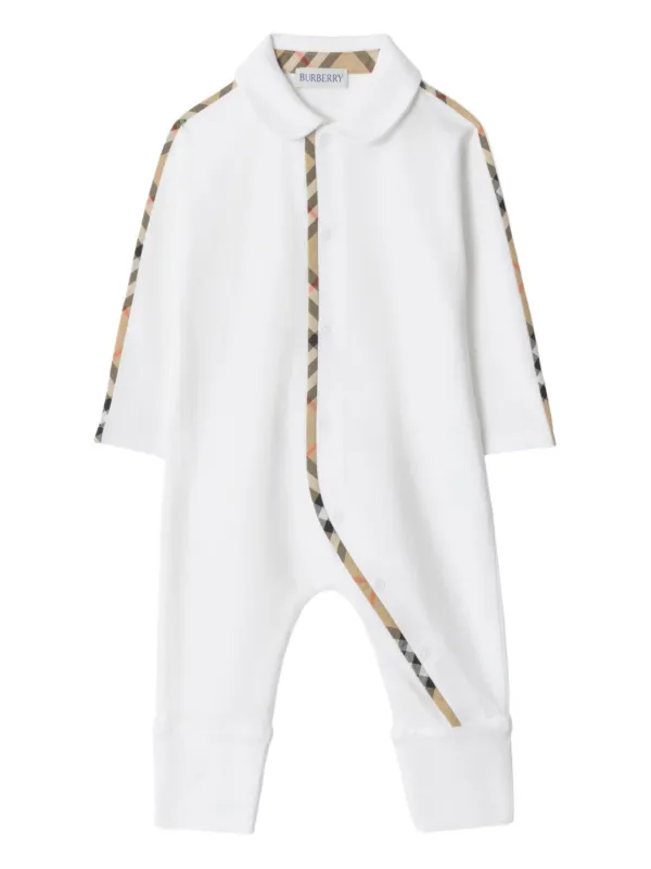 Burberry Kids Macacão Com Acabamento Xadrez | Branco | FARFETCH BR
