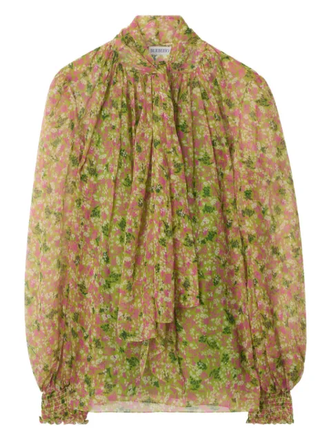 Burberry scarf-tie floral silk blouse