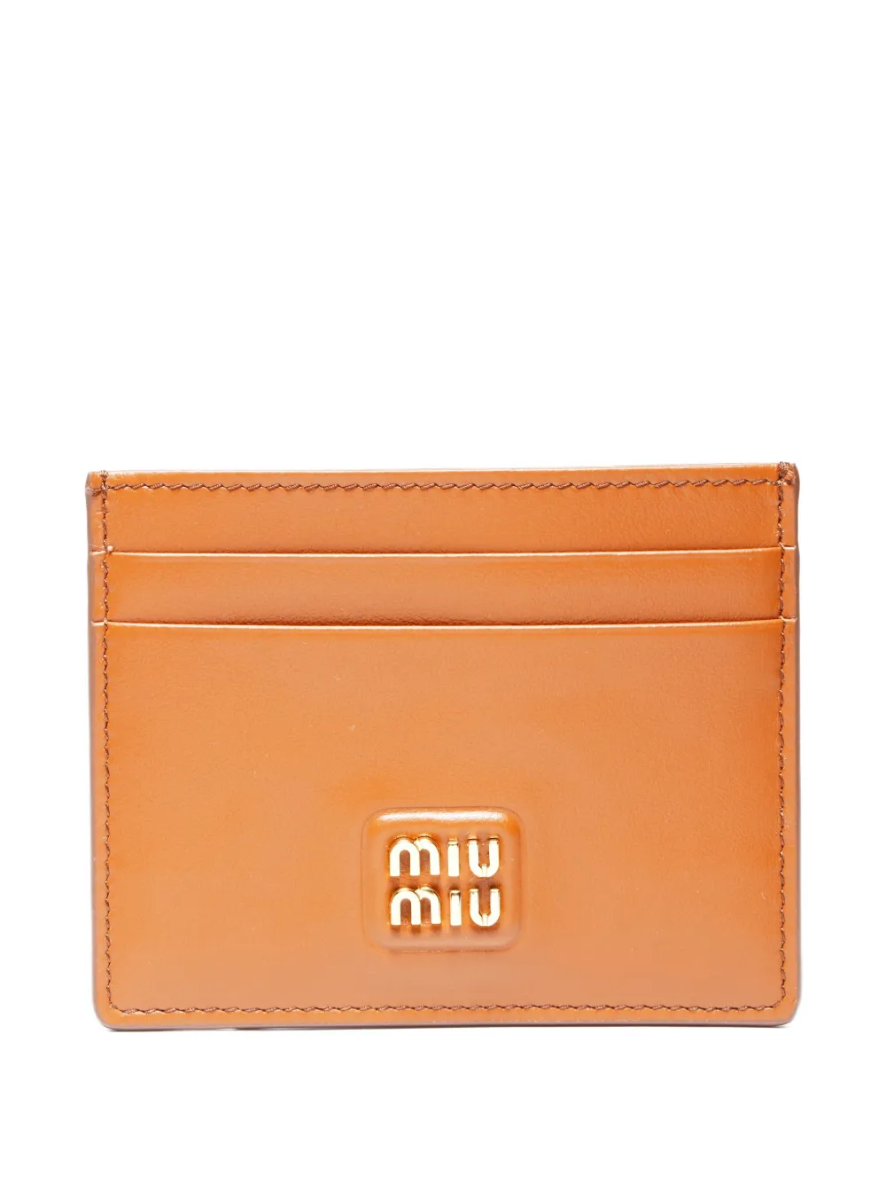 Pre-owned Miu Miu 2020-2025 Logo Leather Cardholder In Brown