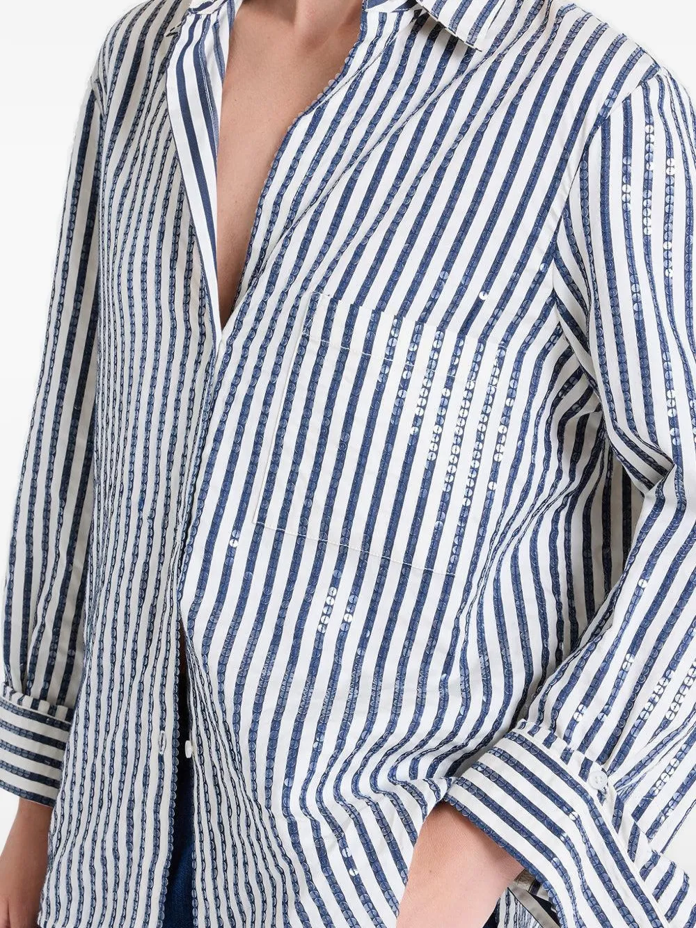 Twp Striped-pattern Sequin-embellishment Shirt In White