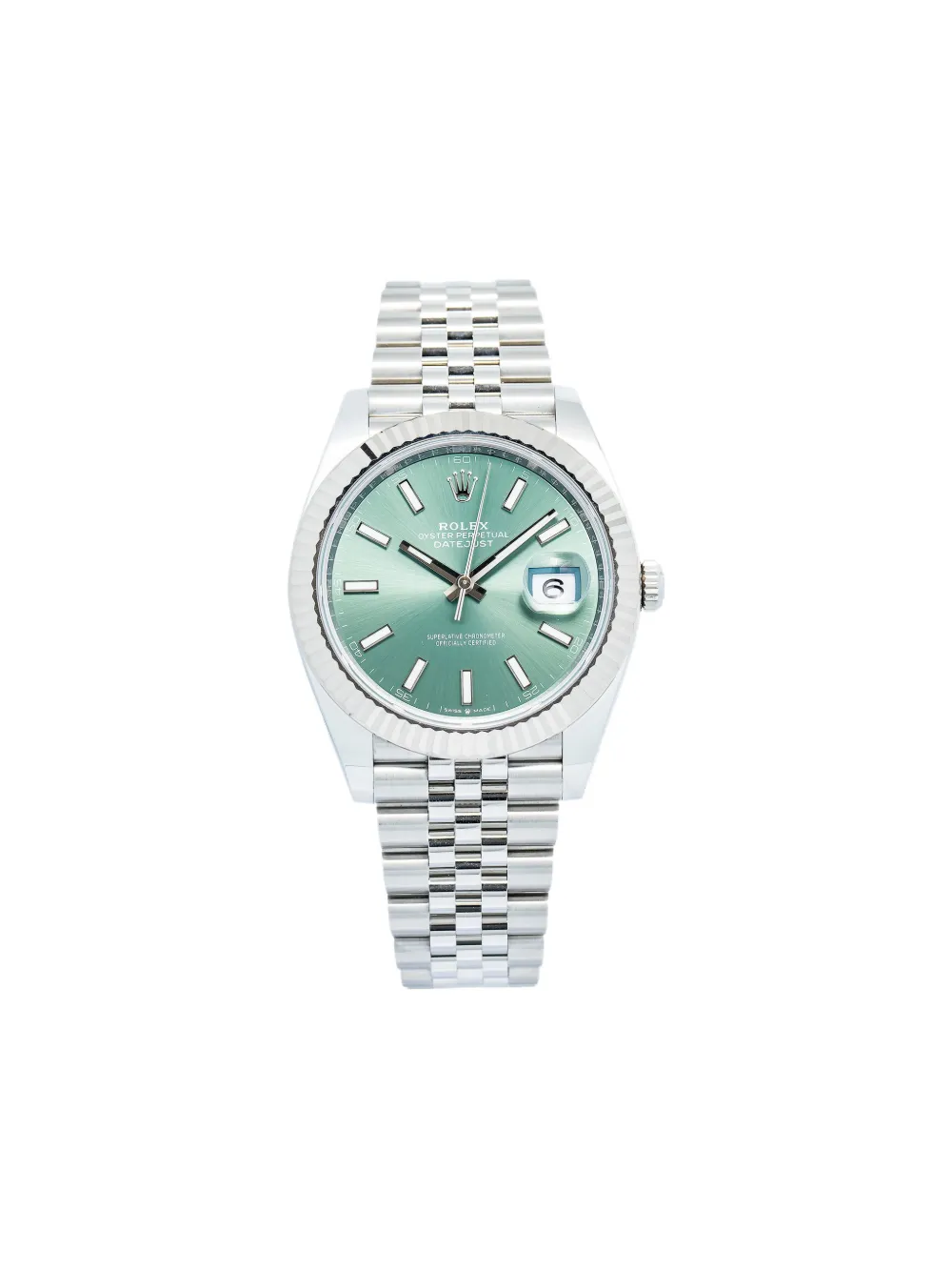 Pre-owned Rolex 18k White Gold Datejust Oyster Perpetual 41mm In Green