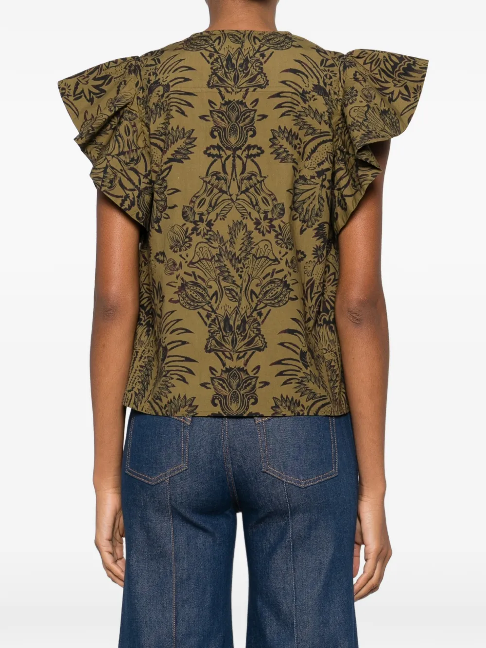 Ulla Johnson Ruffled Floral-pattern Blouse In Green
