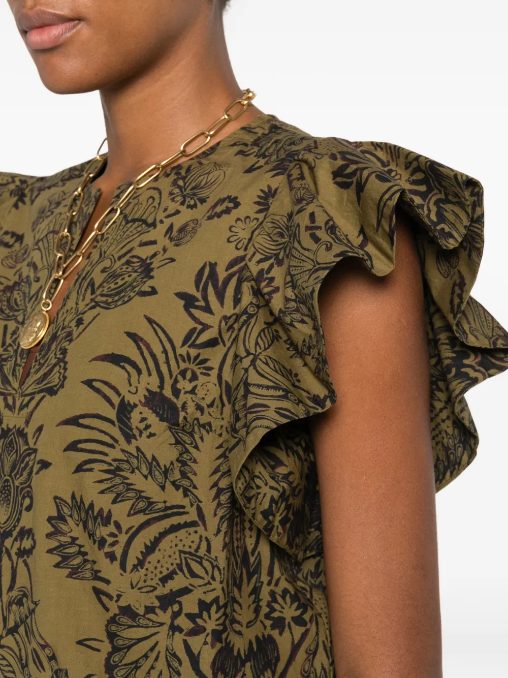 Ulla Johnson Ruffled Floral-pattern Blouse In Green