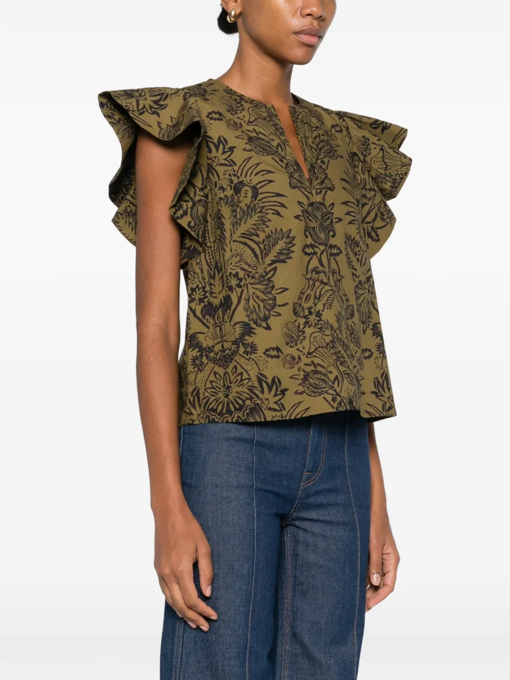 Ulla Johnson Ruffled Floral-pattern Blouse In Green