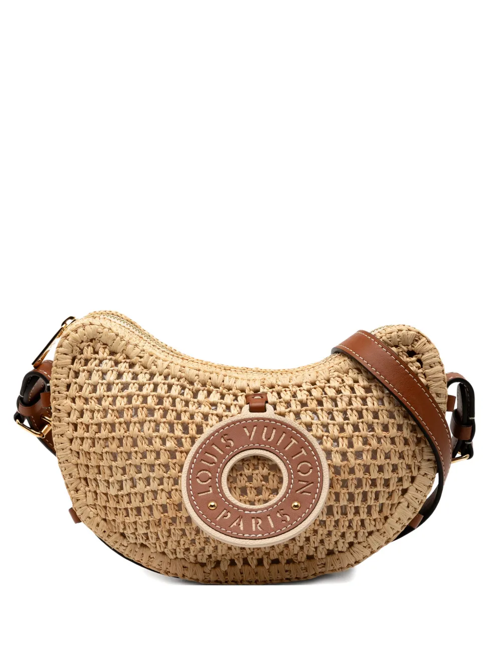 Louis Vuitton Pre-Owned Borsa a tracolla Raffia By the Pool Croissant MM anni 2021-2025 - Marrone
