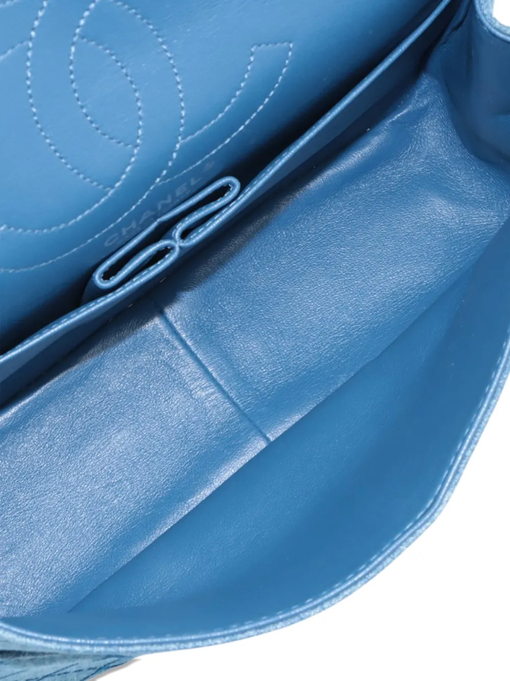 Pre-owned Chanel 2018 Reissue 2.55 Quilted Denim Double Flap 226 Shoulder Bag In Blue