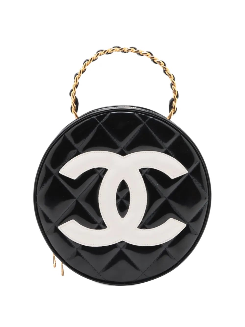 CHANEL Pre-Owned 1994-1996 CC Quilted Patent Round Vanity handbag - Nero