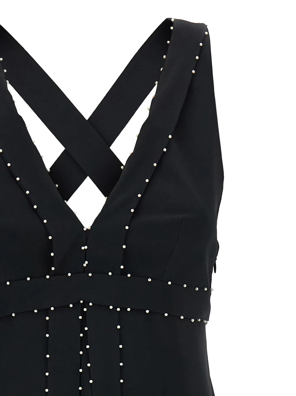 珠饰V领迷你连衣裙