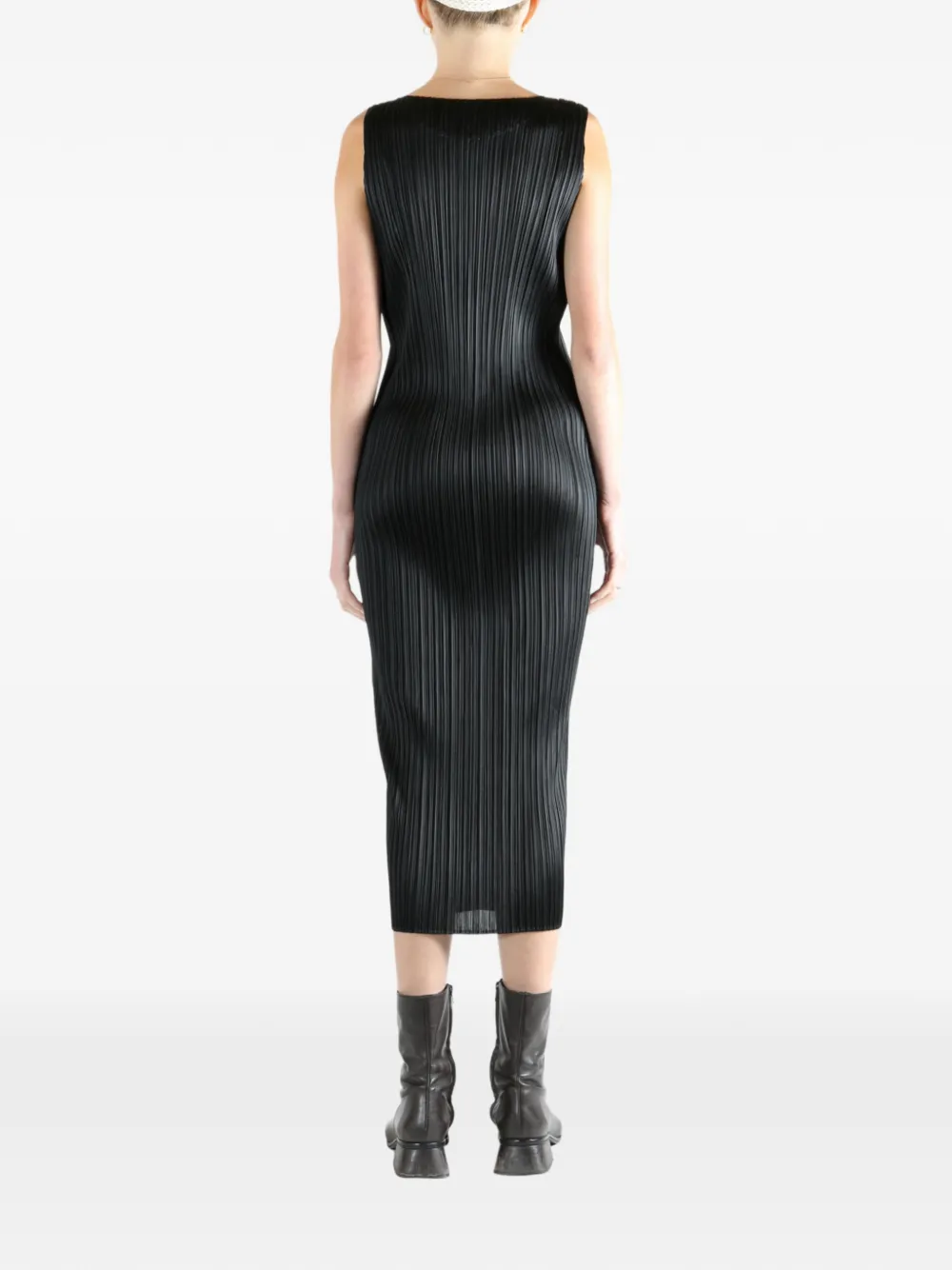 Issey Miyake Pleated Sleeveless Midi Dress In Black