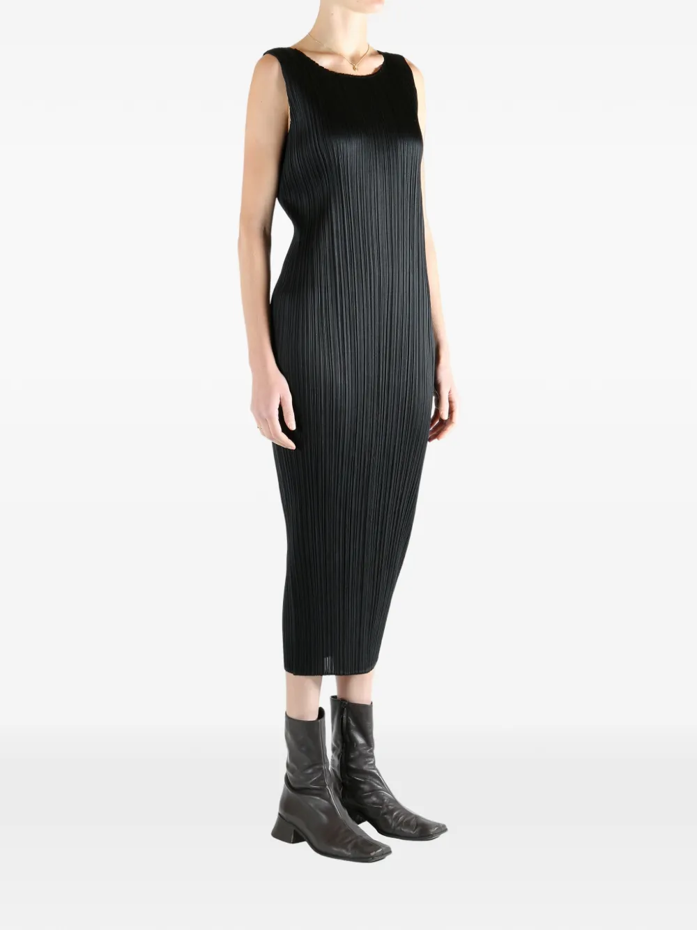 Issey Miyake Pleated Sleeveless Midi Dress In Black