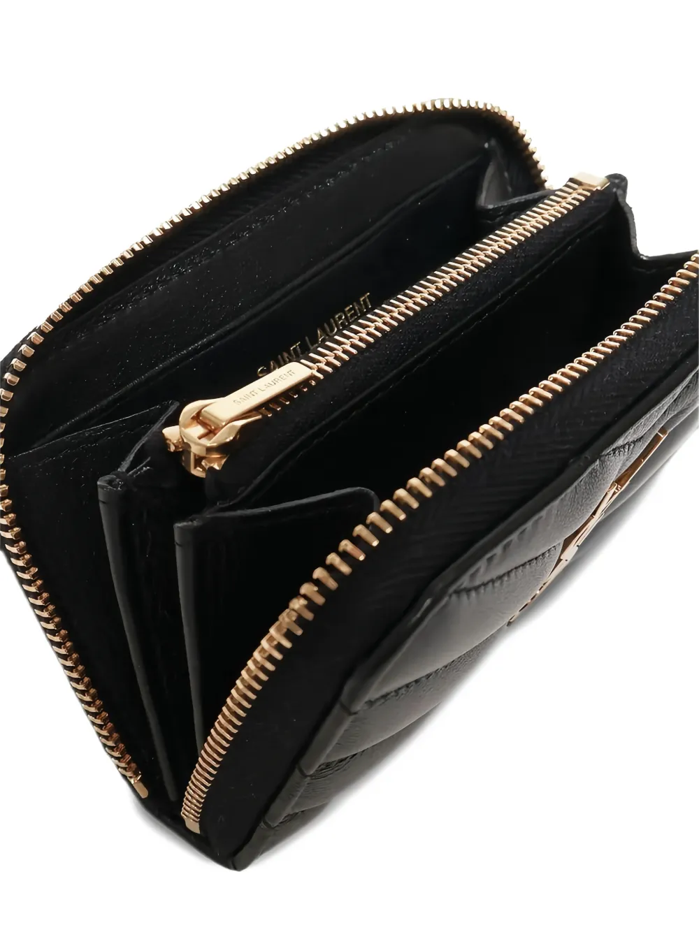 Saint Laurent Cassandre Matelassé Logo-plaque Card Wallet In Black