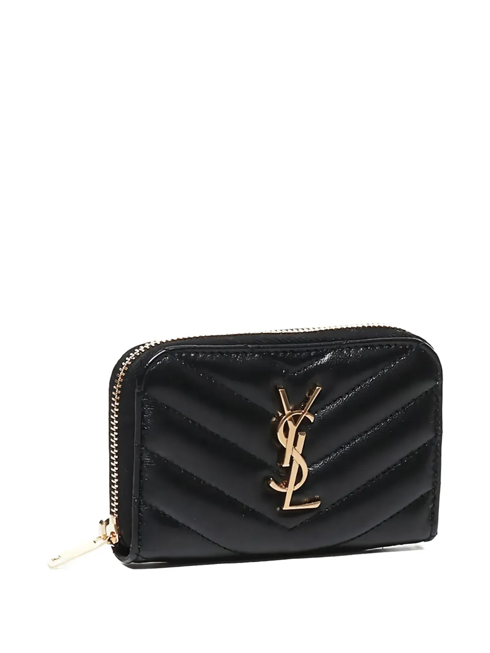 Saint Laurent Cassandre Matelassé Logo-plaque Card Wallet In Black