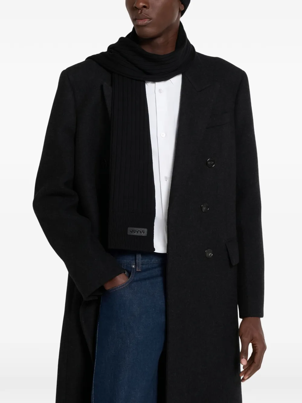 Gucci ribbed wool scarf Zwart