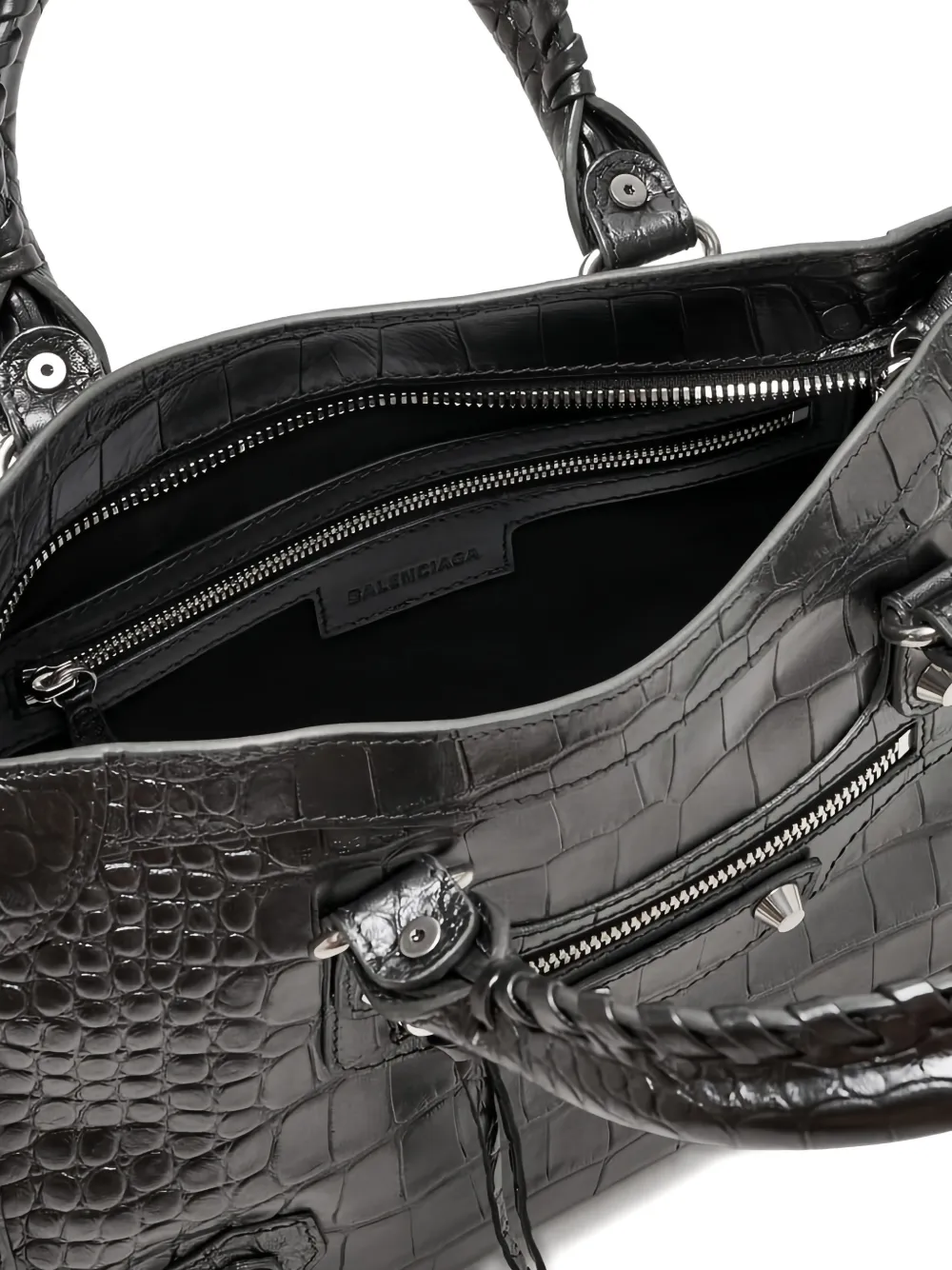 Balenciaga Small Le City Crocodile-effect Zip-fastening Tote Bag In Black